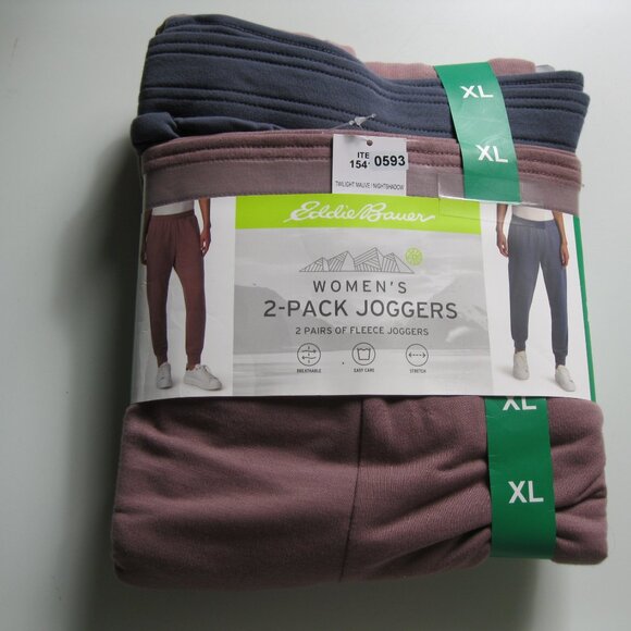 Eddie Bauer Women 2-pack Fleece stretch breathable Joggers Blue & Mauve pink XL - Picture 1 of 8